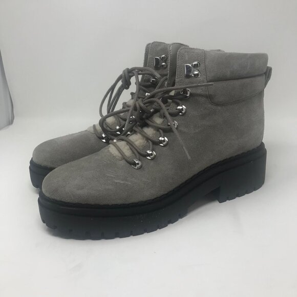Marc Fisher Nairy Lace Up Ankle Boots Hiker Combat Leather Fur Grey Size 9.5M - Picture 1 of 8